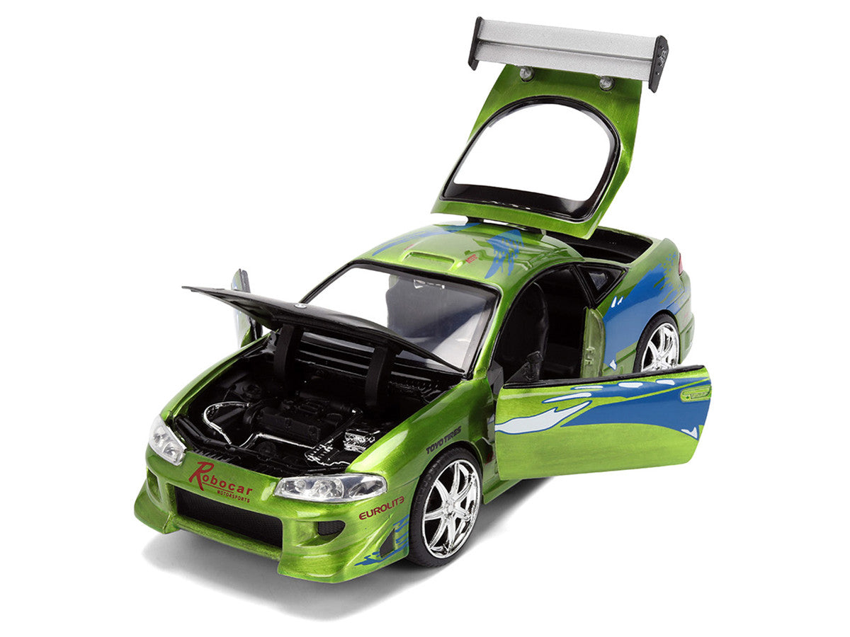 Brian's Mitsubishi Eclipse Green Brush Finish "The Fast and the Furious" (2001) Movie 25 Years of Fast & Furious Anniversary 1/24 Diecast Model Car by Jada LuxuryLifeWay Online Store