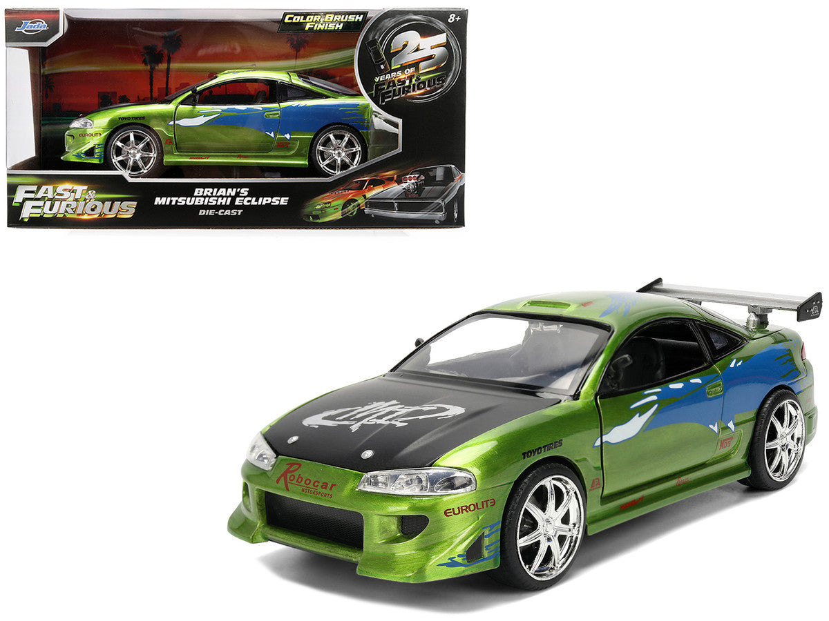 Brian's Mitsubishi Eclipse Green Brush Finish "The Fast and the Furious" (2001) Movie 25 Years of Fast & Furious Anniversary 1/24 Diecast Model Car by Jada LuxuryLifeWay Online Store