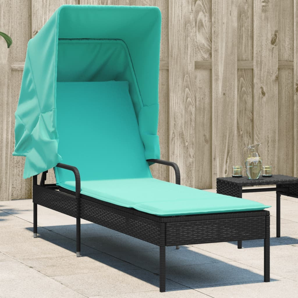 Sun Lounger with Canopy Black Poly Rattan LuxuryLifeWay Online Store