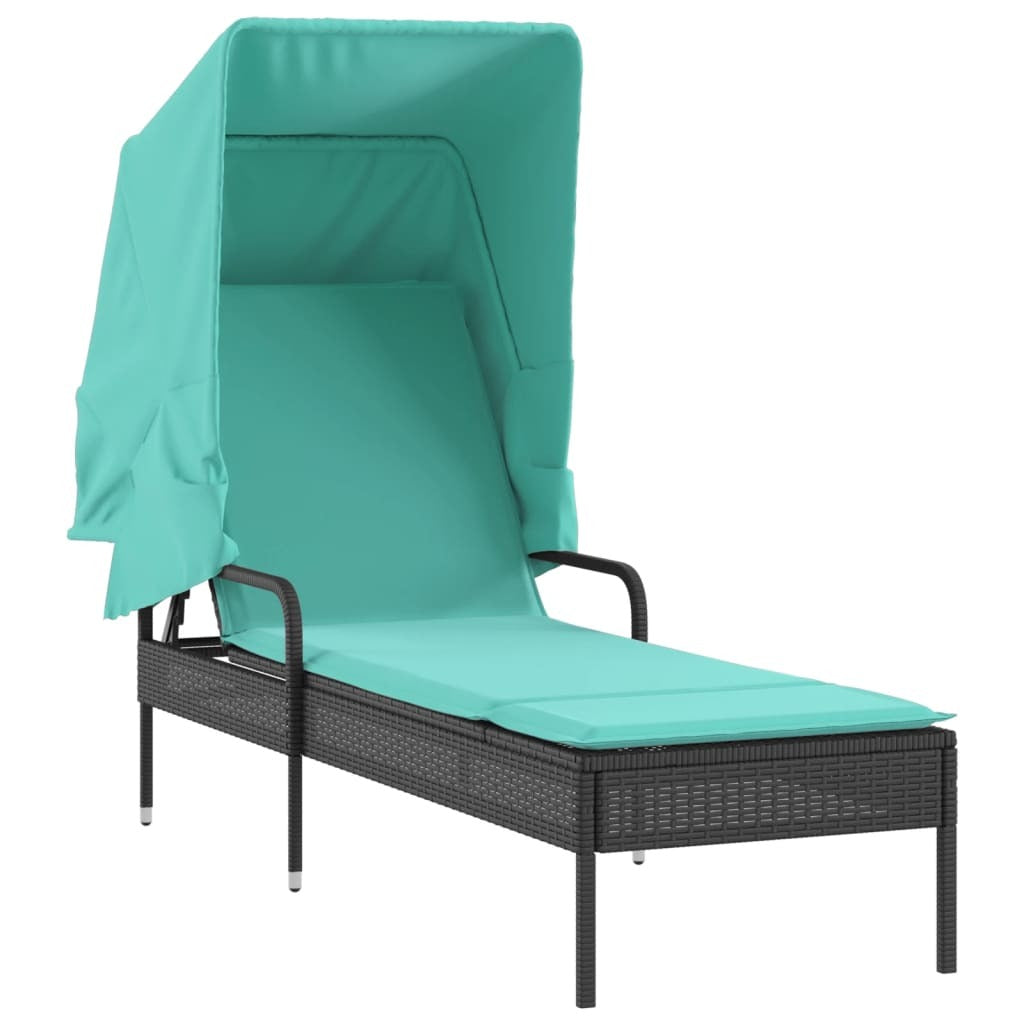 Sun Lounger with Canopy Black Poly Rattan LuxuryLifeWay Online Store