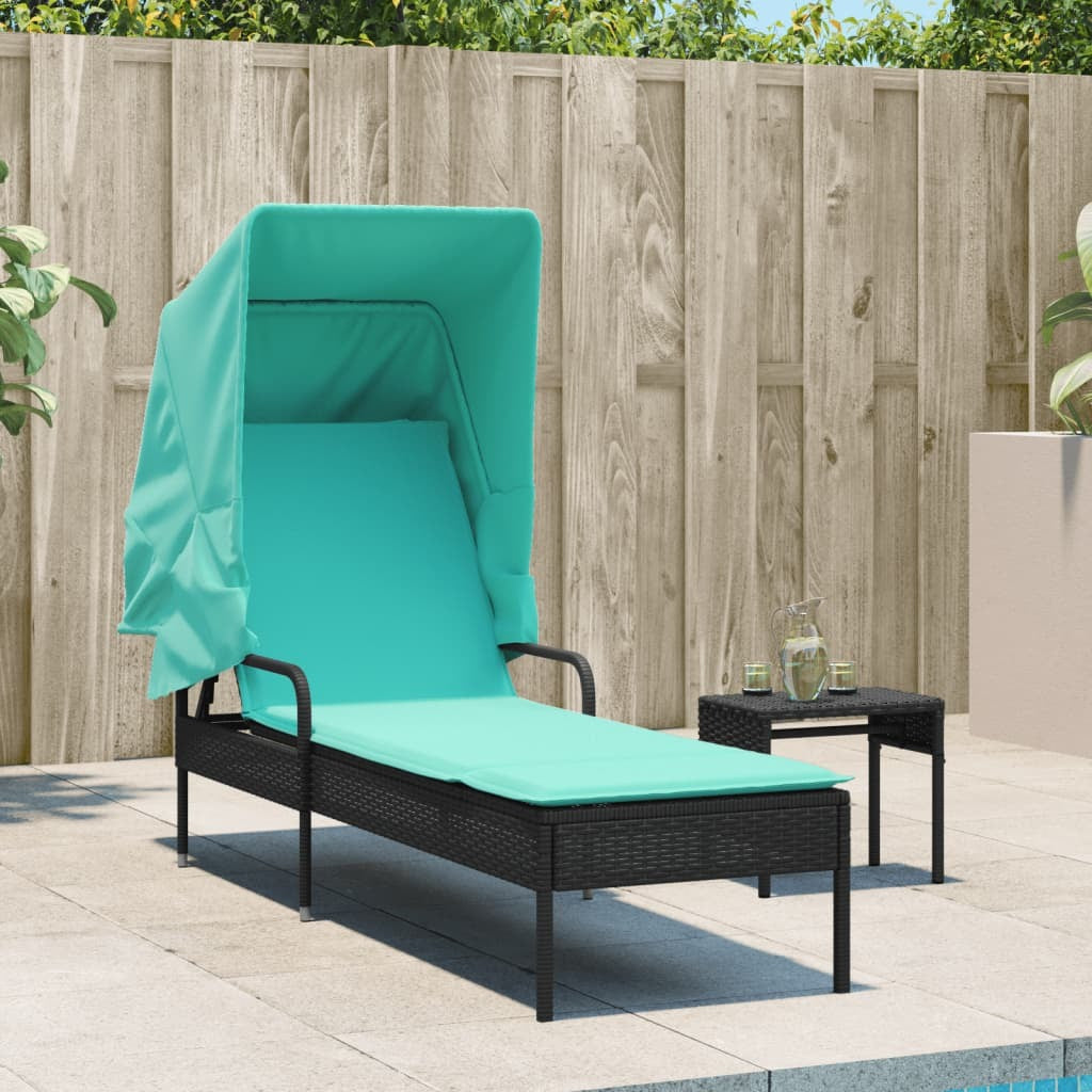 Sun Lounger with Canopy Black Poly Rattan LuxuryLifeWay Online Store