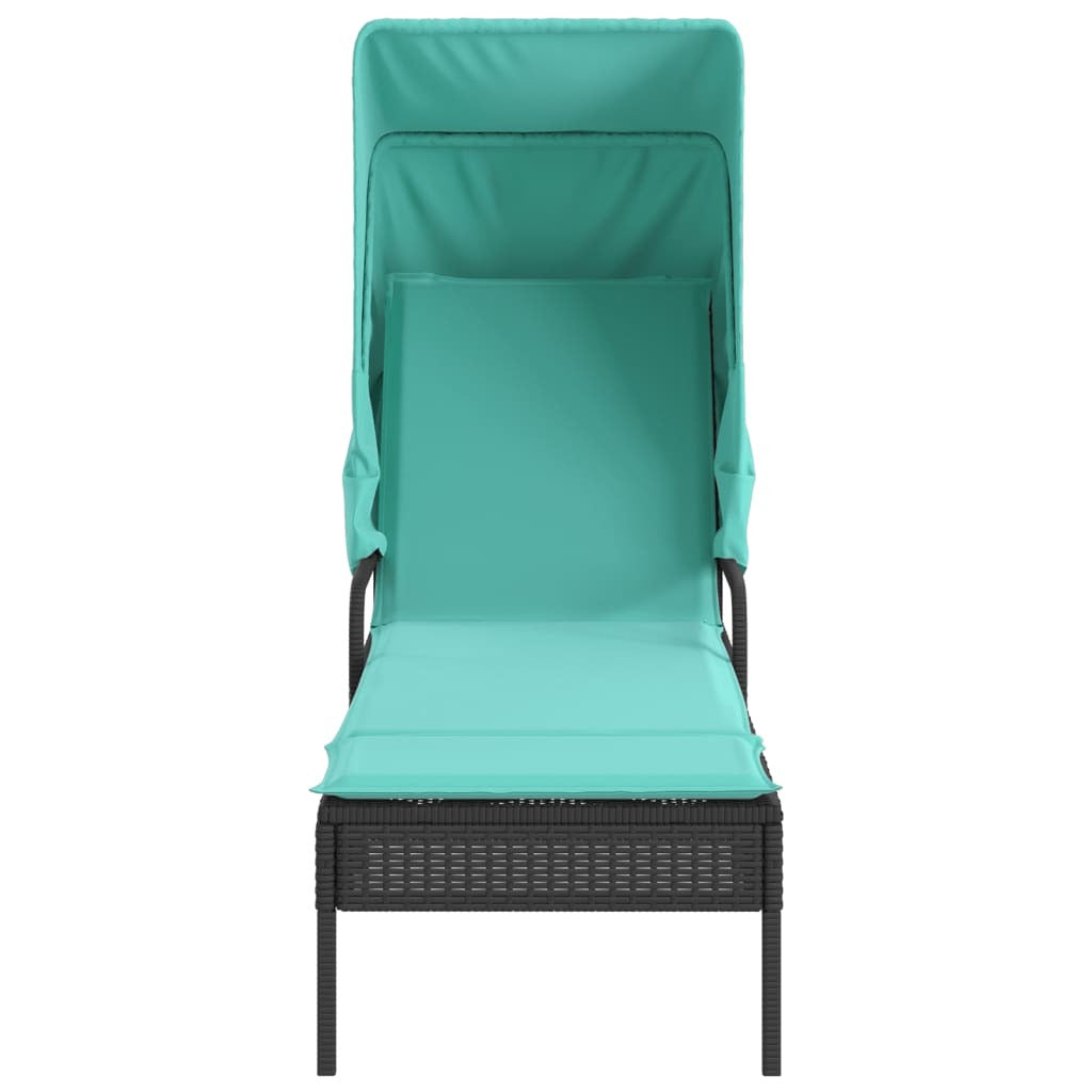 Sun Lounger with Canopy Black Poly Rattan LuxuryLifeWay Online Store
