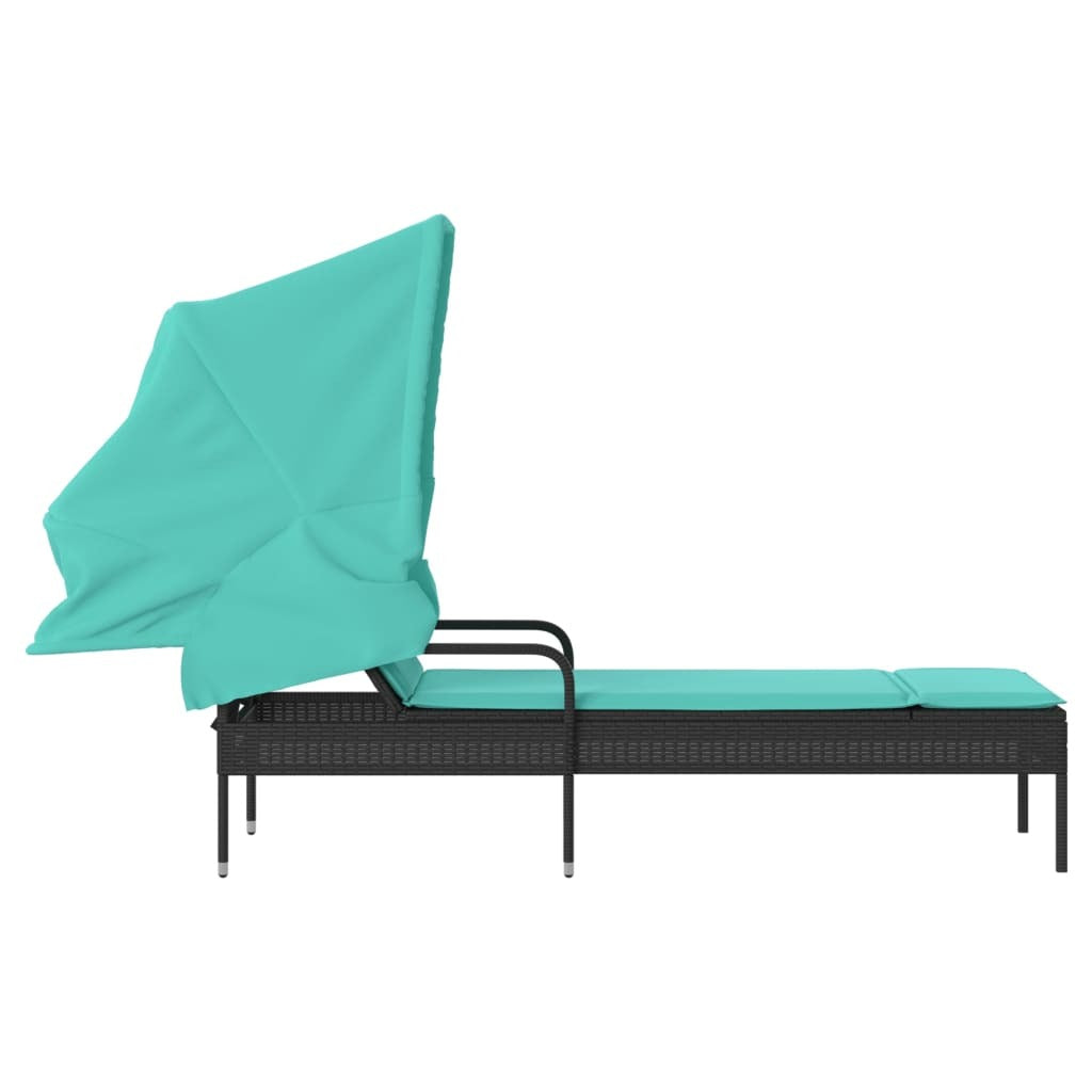 Sun Lounger with Canopy Black Poly Rattan LuxuryLifeWay Online Store