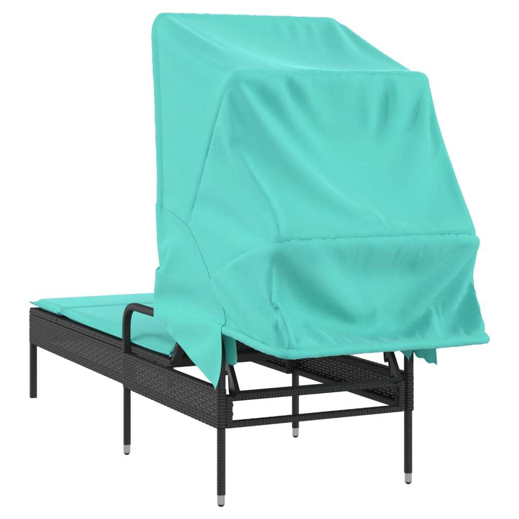 Sun Lounger with Canopy Black Poly Rattan LuxuryLifeWay Online Store