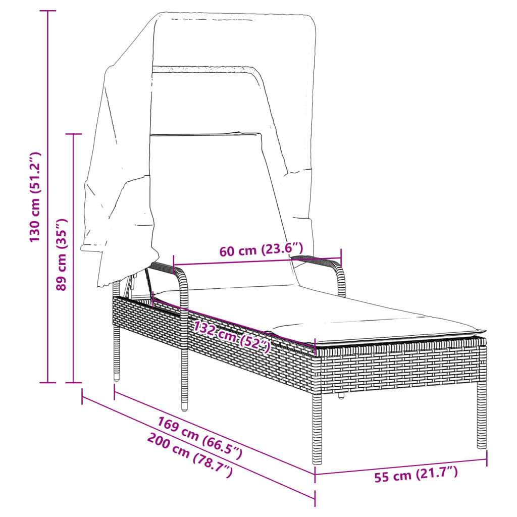Sun Lounger with Canopy Black Poly Rattan LuxuryLifeWay Online Store