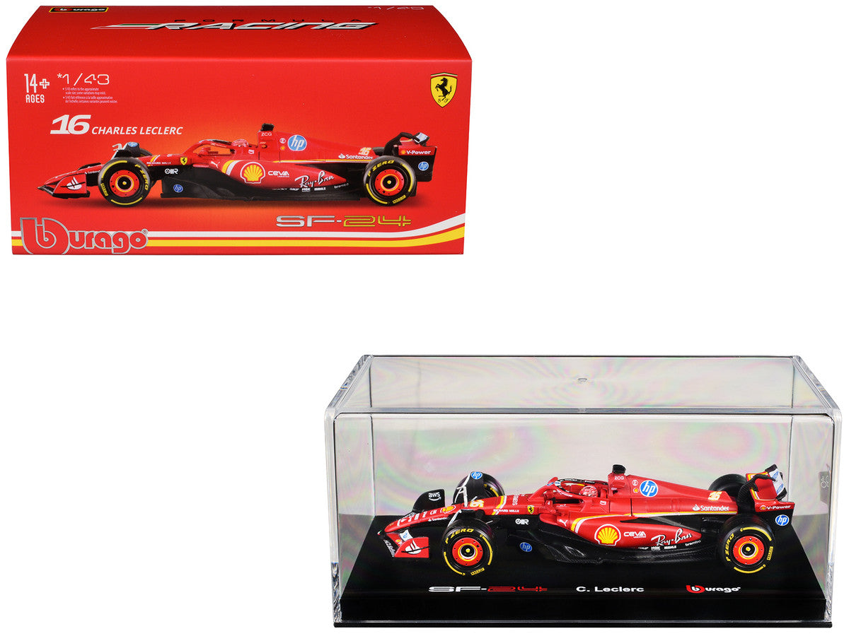 Ferrari SF-24 #16 Charles Leclerc "Formula One F1 World Championship" (2024) with Display Case "Formula Racing" Series 1/43 Diecast Model Car by Bburago LuxuryLifeWay Online Store