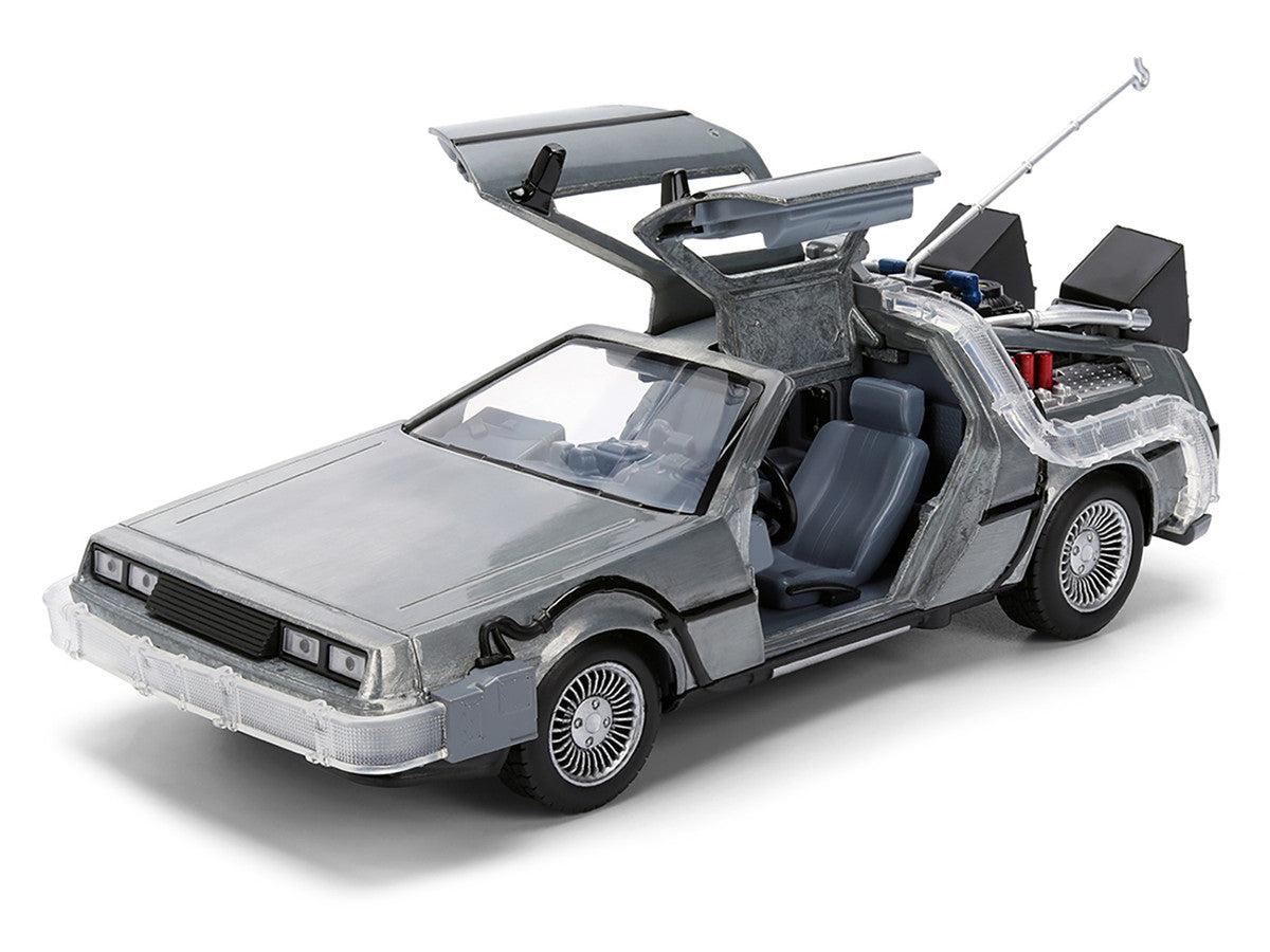 DeLorean Brushed Metal Time Machine with Lights "Back to the Future" (1985) Movie "40th Anniversary" Special Packaging "Hollywood Rides" Series 1/24 Diecast Model Car by Jada LuxuryLifeWay Online Store