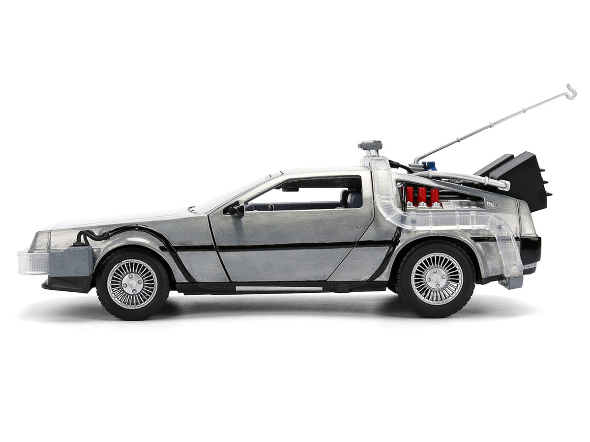 DeLorean Brushed Metal Time Machine with Lights "Back to the Future" (1985) Movie "40th Anniversary" Special Packaging "Hollywood Rides" Series 1/24 Diecast Model Car by Jada LuxuryLifeWay Online Store