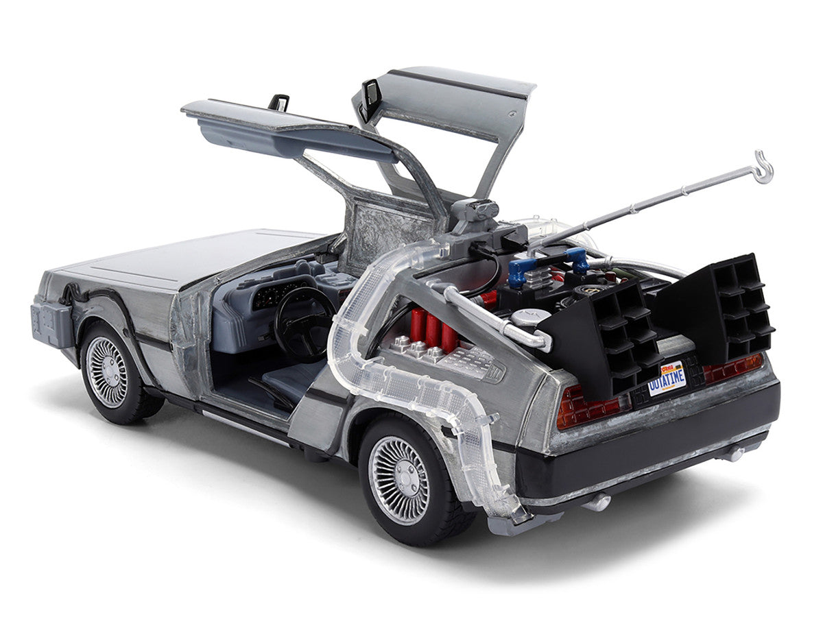 DeLorean Brushed Metal Time Machine with Lights "Back to the Future" (1985) Movie "40th Anniversary" Special Packaging "Hollywood Rides" Series 1/24 Diecast Model Car by Jada LuxuryLifeWay Online Store
