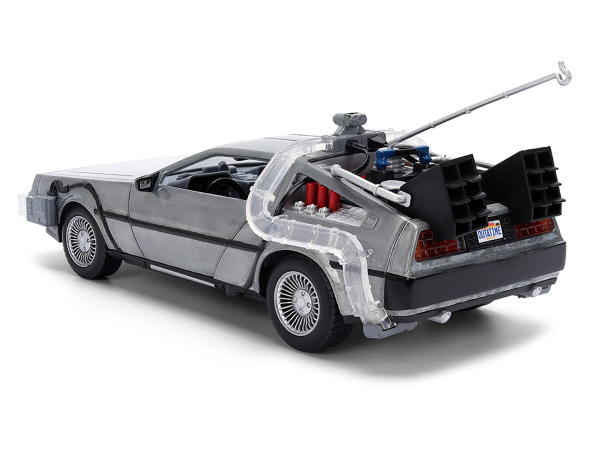 DeLorean Brushed Metal Time Machine with Lights "Back to the Future" (1985) Movie "40th Anniversary" Special Packaging "Hollywood Rides" Series 1/24 Diecast Model Car by Jada LuxuryLifeWay Online Store