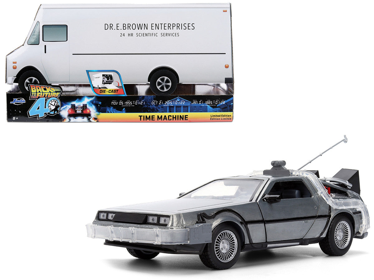 DeLorean Brushed Metal Time Machine with Lights "Back to the Future" (1985) Movie "40th Anniversary" Special Packaging "Hollywood Rides" Series 1/24 Diecast Model Car by Jada LuxuryLifeWay Online Store
