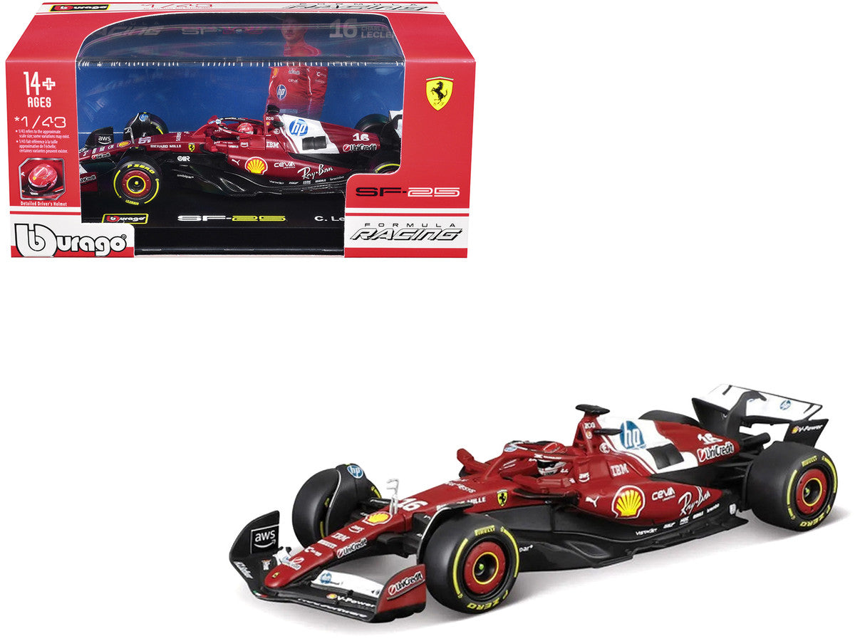 Ferrari SF-25 #16 Charles Leclerc Formula One F1 "World Championship" (2025) with Display Case 1/43 Diecast Model Car by Bburago LuxuryLifeWay Online Store