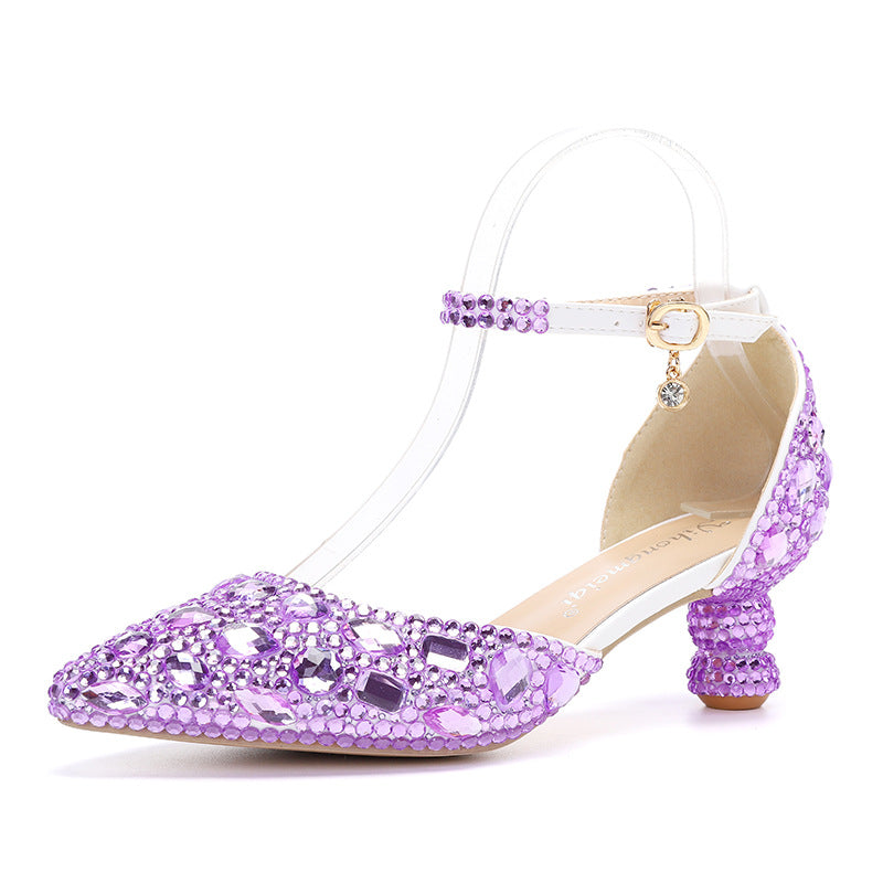 Low-top Summer New Blue Color Pointed Gourd Heel Rhinestone Multi-color Fashion Wedding Banquet Women's Shoes LuxuryLifeWay Online Store