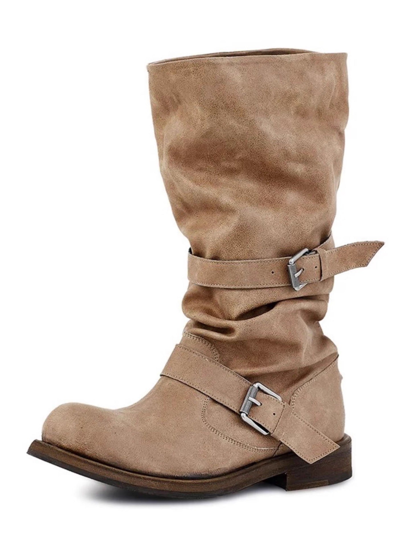 Chunky-heeled Vintage Distressed Mid-calf Boots Womens LadyShow.Store