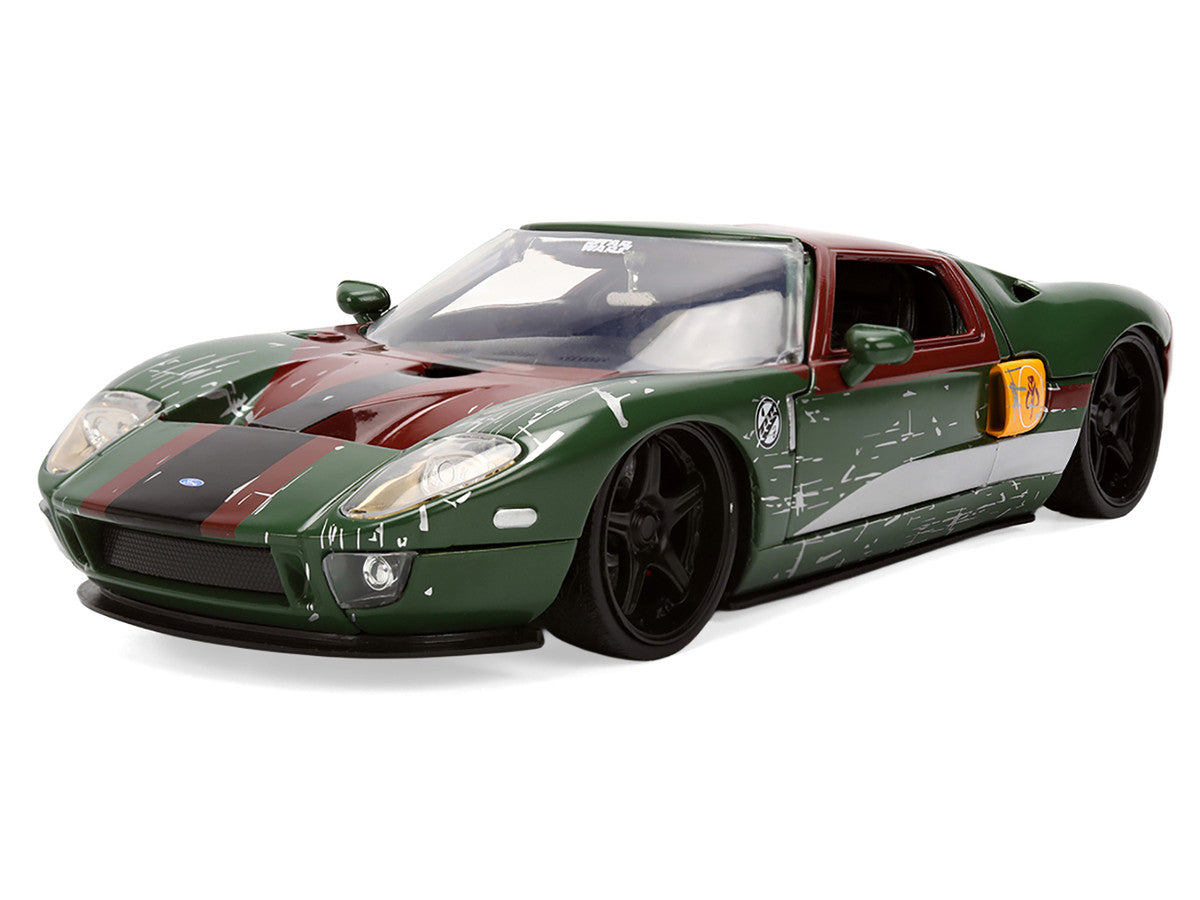 2005 Ford GT Green (Weathered) with Graphics and Boba Fett Figure "Star Wars" Franchise "Hollywood Rides" Series 1/24 Diecast Model Car by Jada LuxuryLifeWay Online Store