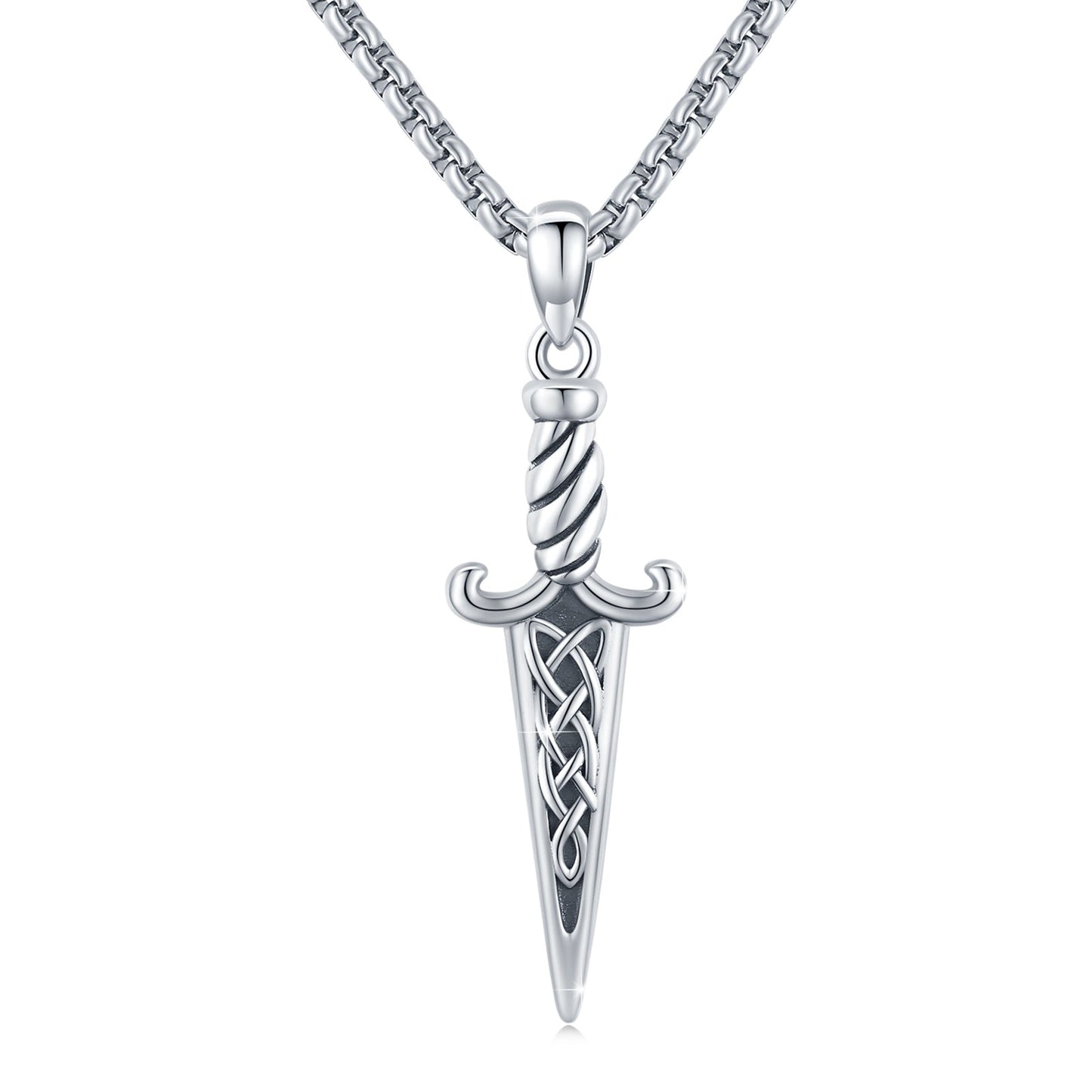 Silver Celtic-style Double-Edged Dagger Retro Pendant Necklace Irish Jewelry Gift LadyShow.Store