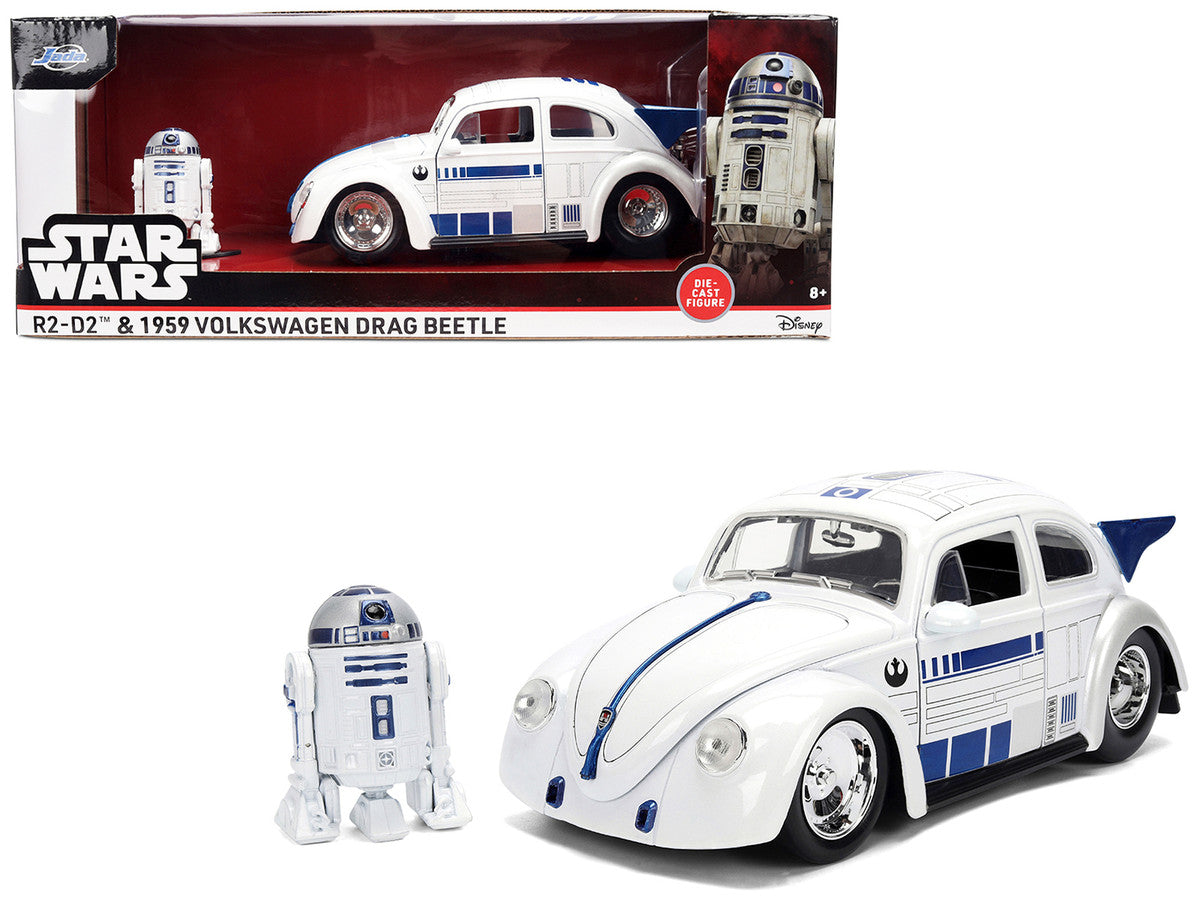 1959 Volkswagen Drag Beetle White with Graphics and R2-D2 Figure "Star Wars" Franchise "Hollywood Rides" Series 1/24 Diecast Model Car by Jada LuxuryLifeWay Online Store