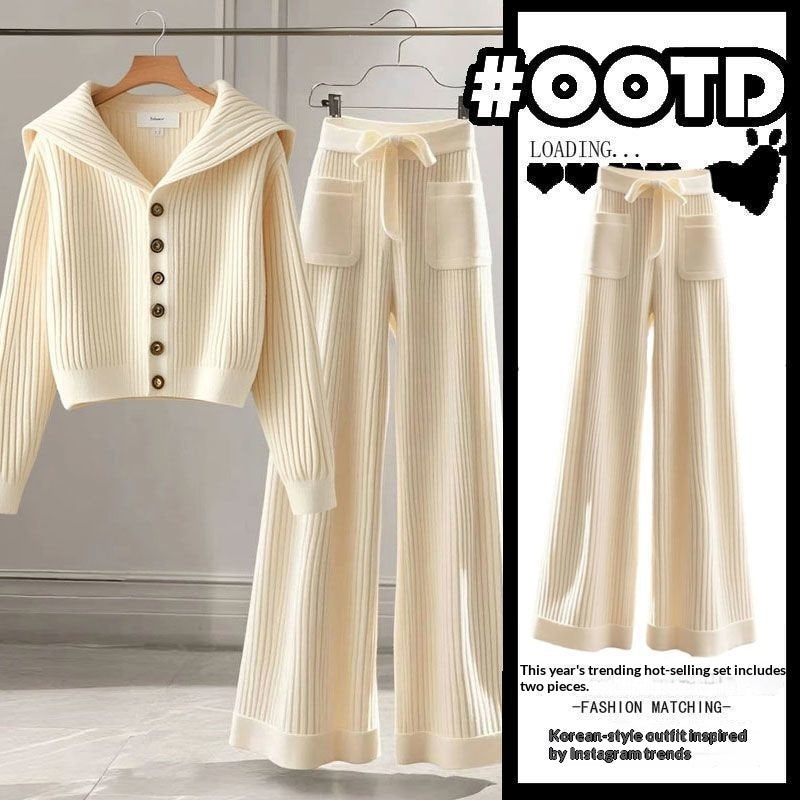Women's Elegant, Soft And Versatile Knitted Top With Casual Straight-leg Pants LadyShow.Store