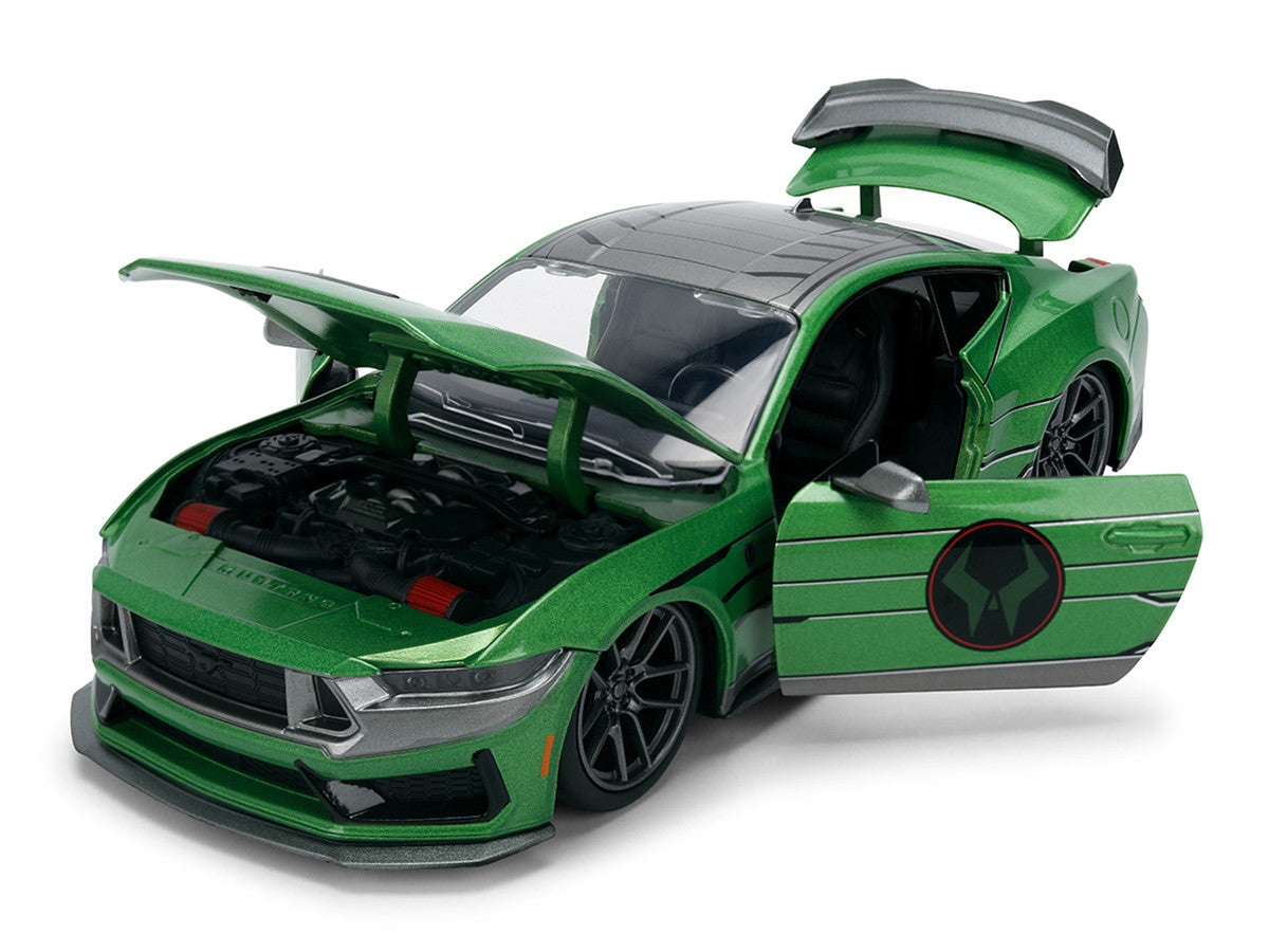2024 Ford Mustang Dark Horse Green Metallic with Gray Top and Graphic with Doctor Doom Diecast Figure "Marvel's Doctor Doom" Character "Hollywood Rides" Series 1/24 Diecast Model Car by Jada LuxuryLifeWay Online Store