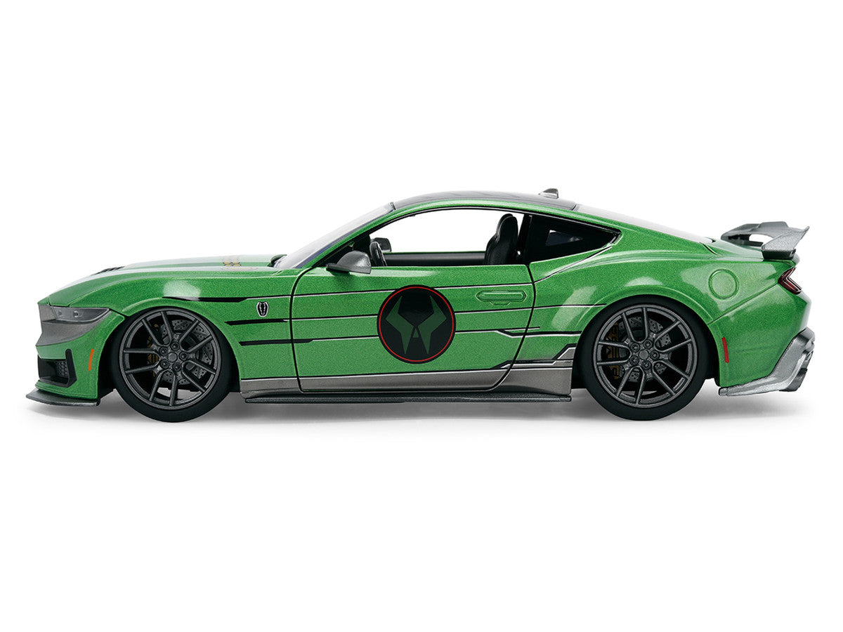 2024 Ford Mustang Dark Horse Green Metallic with Gray Top and Graphic with Doctor Doom Diecast Figure "Marvel's Doctor Doom" Character "Hollywood Rides" Series 1/24 Diecast Model Car by Jada LuxuryLifeWay Online Store