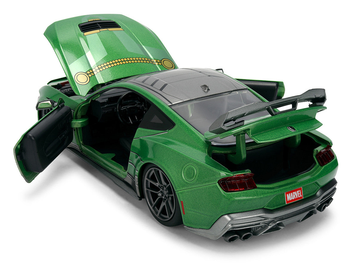 2024 Ford Mustang Dark Horse Green Metallic with Gray Top and Graphic with Doctor Doom Diecast Figure "Marvel's Doctor Doom" Character "Hollywood Rides" Series 1/24 Diecast Model Car by Jada LuxuryLifeWay Online Store