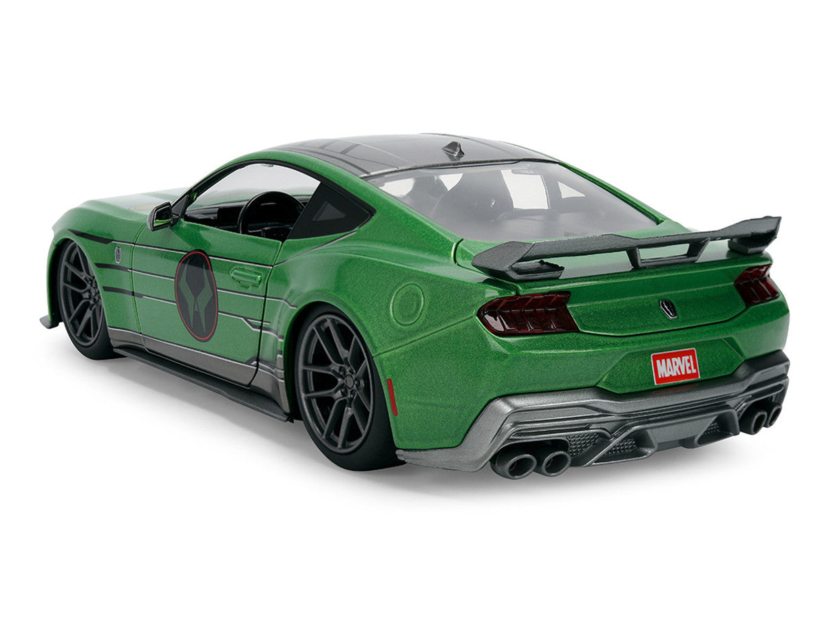 2024 Ford Mustang Dark Horse Green Metallic with Gray Top and Graphic with Doctor Doom Diecast Figure "Marvel's Doctor Doom" Character "Hollywood Rides" Series 1/24 Diecast Model Car by Jada LuxuryLifeWay Online Store