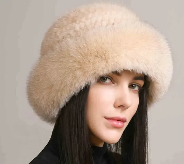 Mink Hair Hat - Lady Braided Fur Winter Hat