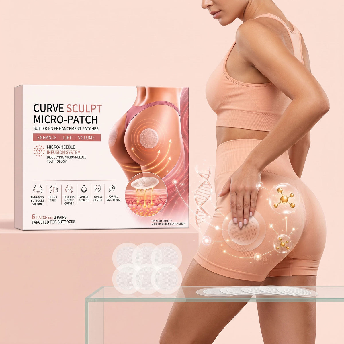 Gentle And Delicate Buttocks, Soft And Moisturizing Care For Buttocks, Skin Friendly Contour, Easy To Absorb Buttocks Skin Tightening Patch 6pcs 1 Box Tri Light Beauty