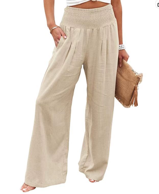Women's Pants Casual Wide Leg Cotton Linen Loose Trousers NorixaFashion.com