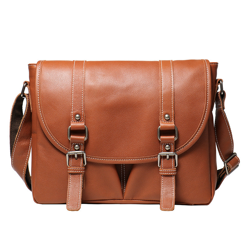 Mens Full-Grain Leather Large-Capacity Shoulder Bag LadyShow.Store