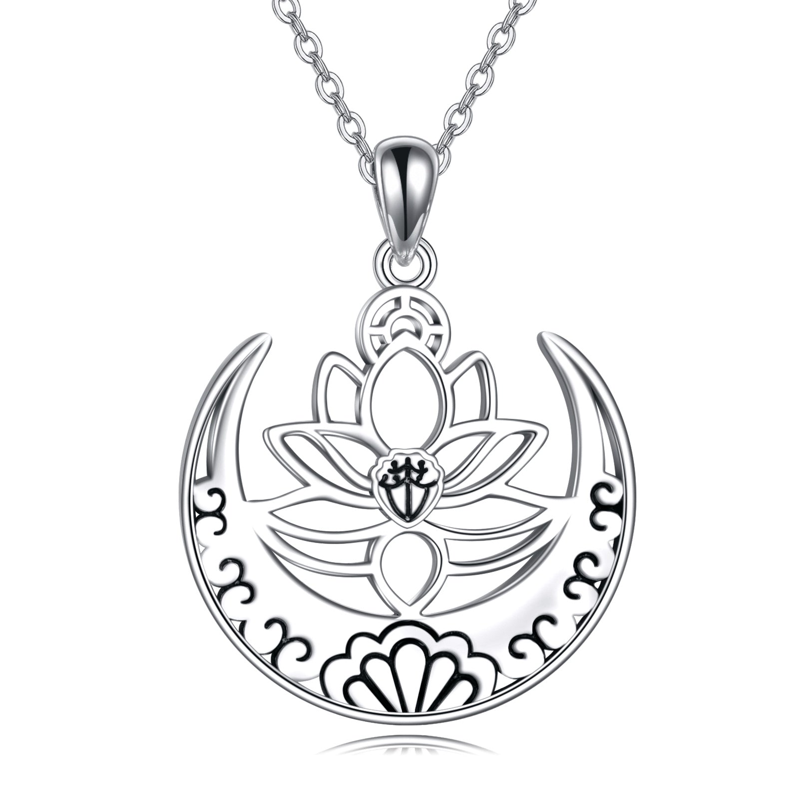Lotus Flower Symbol Yoga Necklace Sterling Silver Sanskrit Symbol  Balancing Jewelry LadyShow.Store