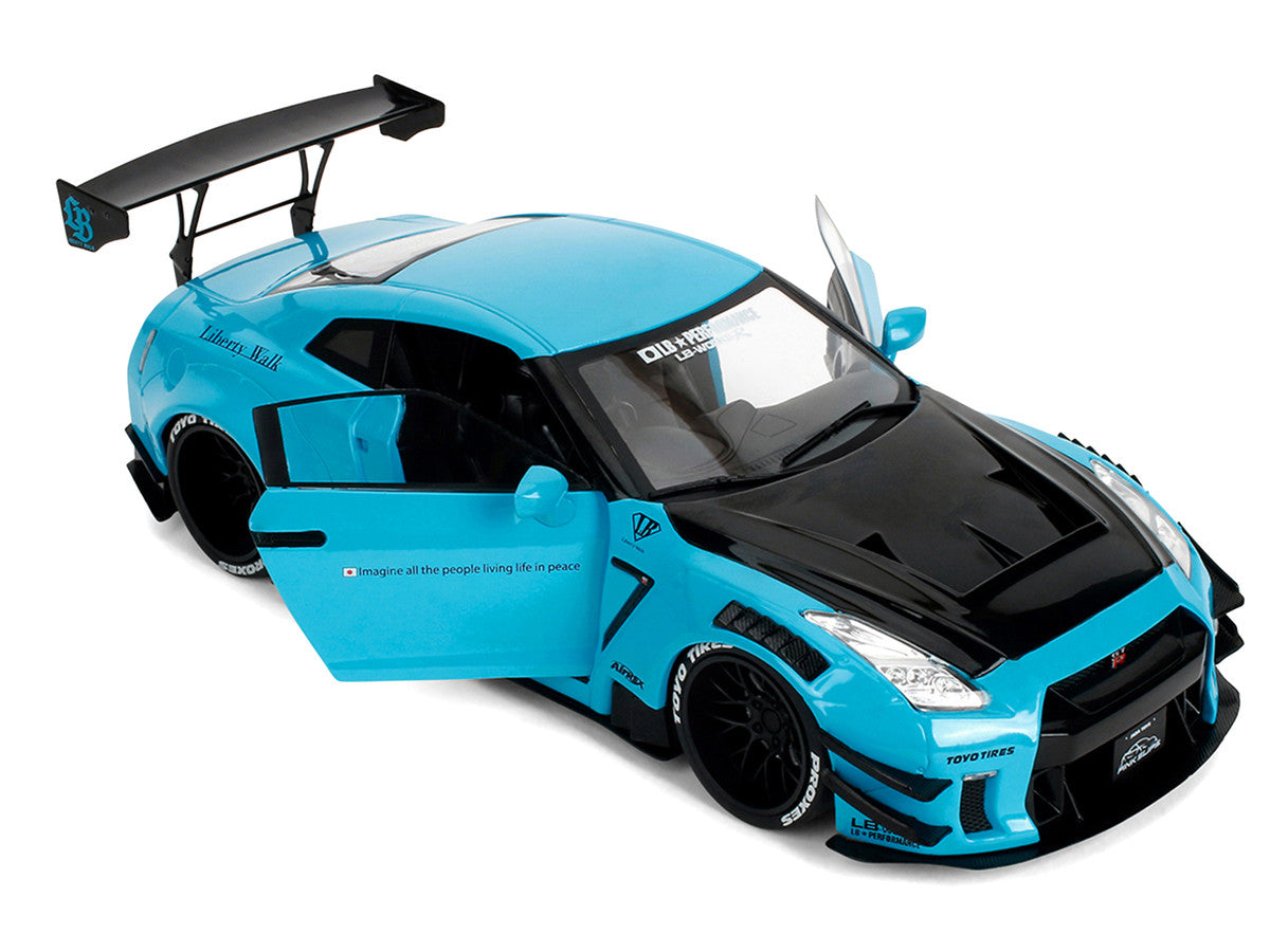 Nissan GT-R (R35) Liberty Walk Body Kit 2.0 RHD (Right Hand Drive) Blue with Black Hood "Pink Slips" Series 1/18 Diecast Model Car by Jada LuxuryLifeWay Online Store