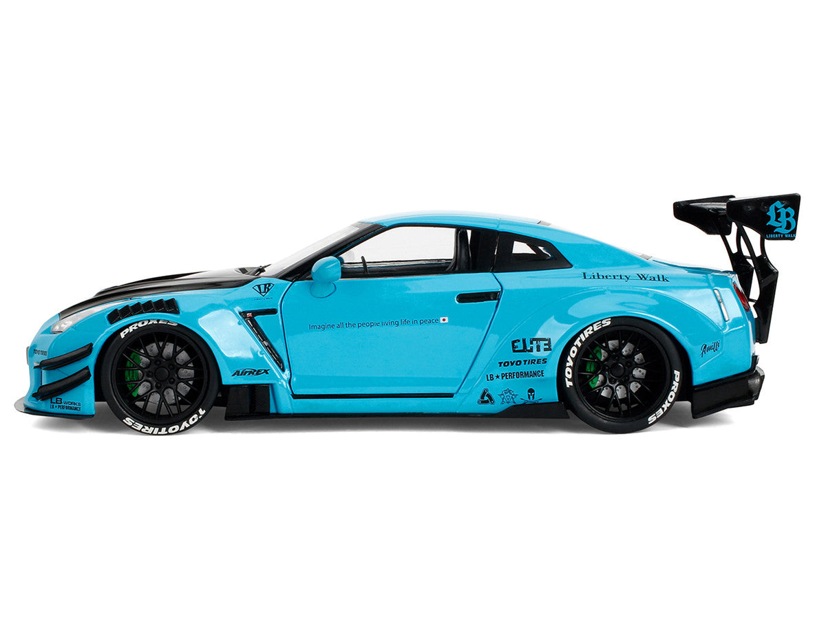Nissan GT-R (R35) Liberty Walk Body Kit 2.0 RHD (Right Hand Drive) Blue with Black Hood "Pink Slips" Series 1/18 Diecast Model Car by Jada LuxuryLifeWay Online Store