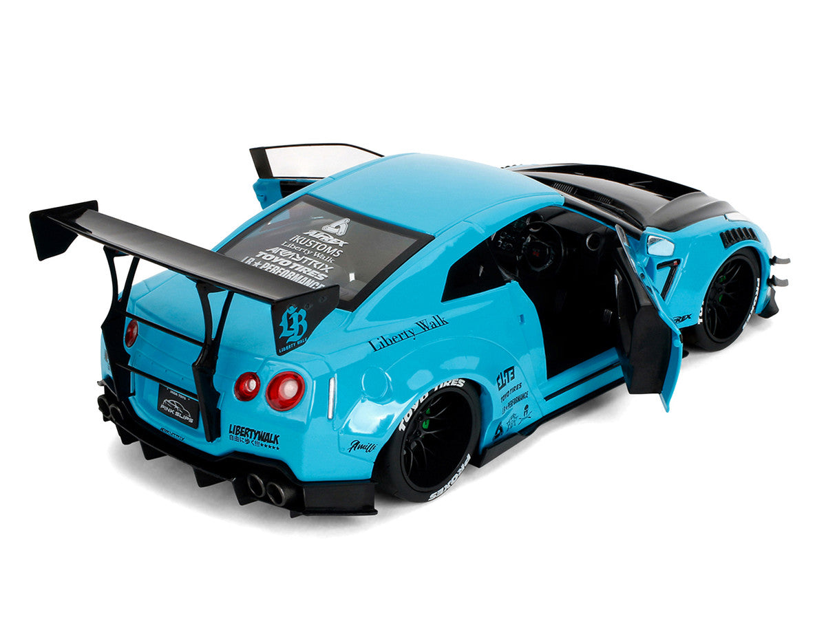 Nissan GT-R (R35) Liberty Walk Body Kit 2.0 RHD (Right Hand Drive) Blue with Black Hood "Pink Slips" Series 1/18 Diecast Model Car by Jada LuxuryLifeWay Online Store