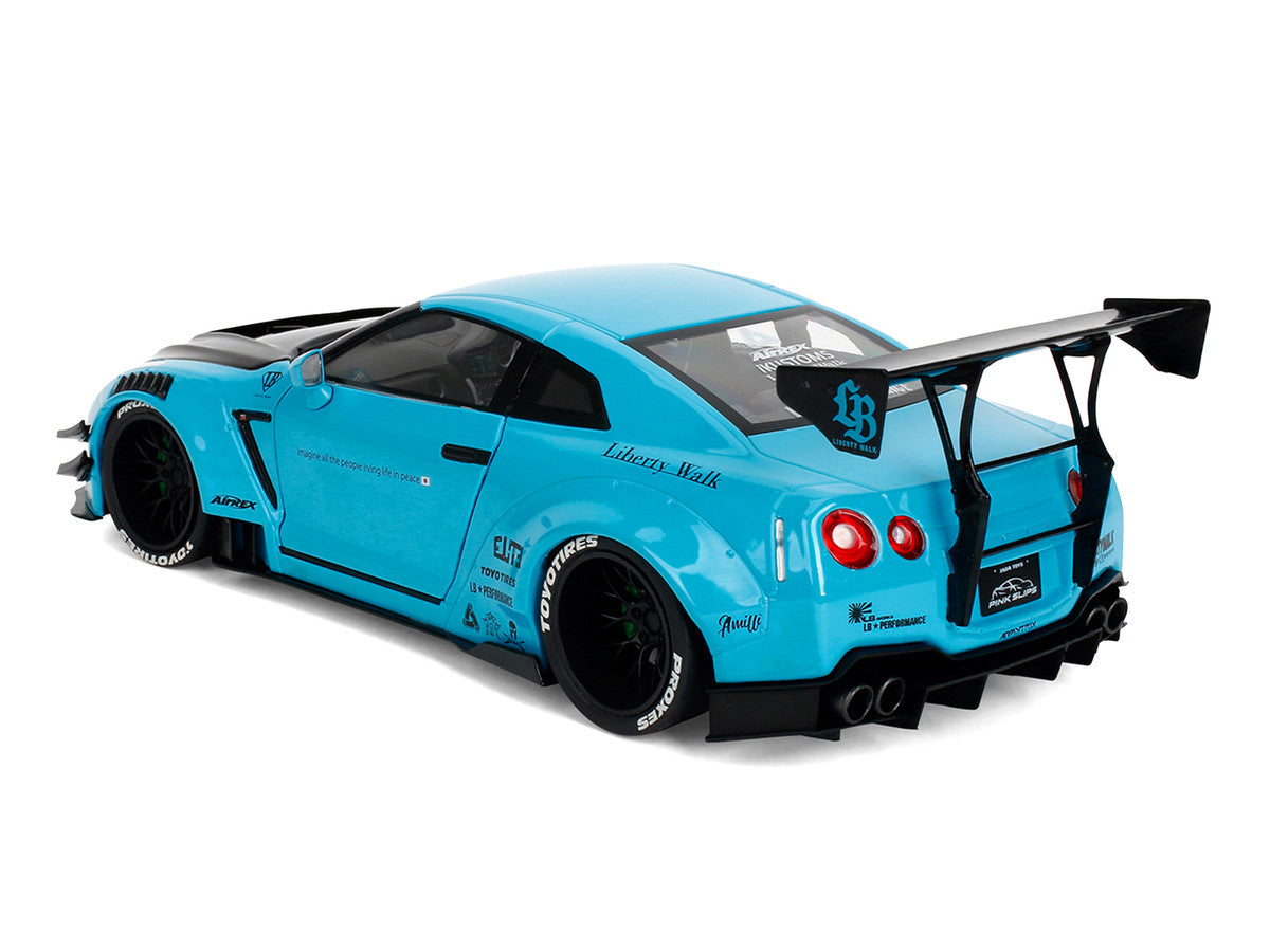 Nissan GT-R (R35) Liberty Walk Body Kit 2.0 RHD (Right Hand Drive) Blue with Black Hood "Pink Slips" Series 1/18 Diecast Model Car by Jada LuxuryLifeWay Online Store