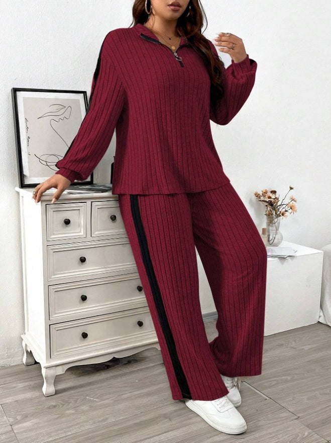 Casual Suit Women's Sweater Wide Leg Pants Two-piece Set LadyShow.Store