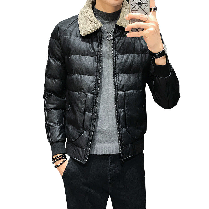 2019 Winter Men's Fashion Slim Lamb Wool Collar Jacket Pi-Mart