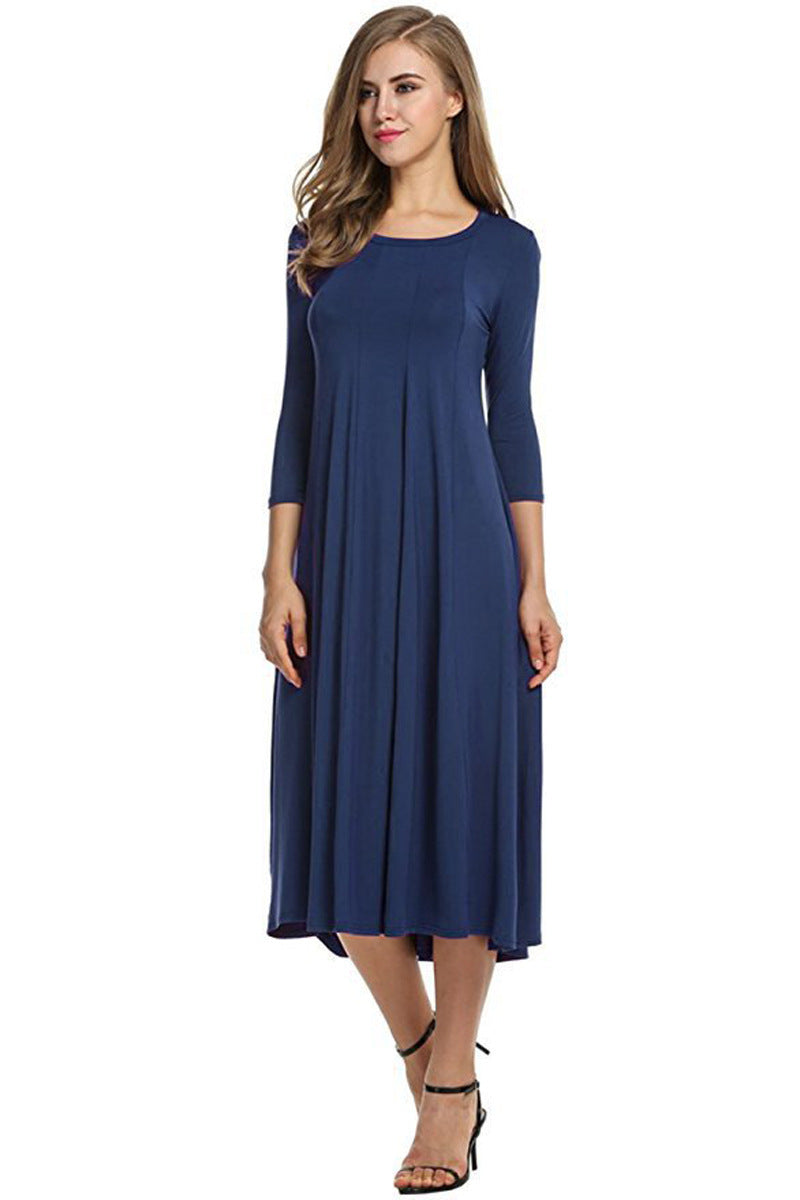 Crew Neck Sleeve Solid Color Swing Dress Best YouTube Store