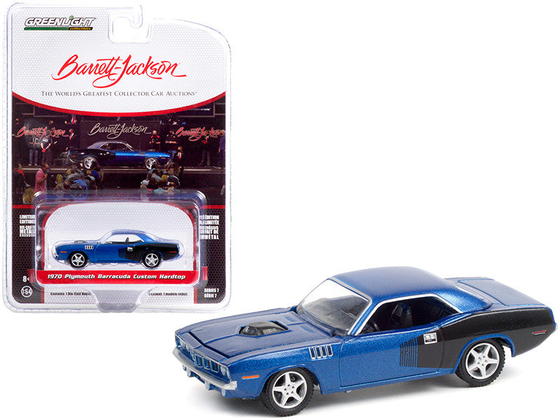 1970 Plymouth Barracuda Custom Hardtop Blue Metallic and Black with Modern HEMI Lettering (Lot #720) Barrett Jackson "Scottsdale Edition" Series 7 1/64 Diecast Model Car by Greenlight LuxuryLifeWay Online Store