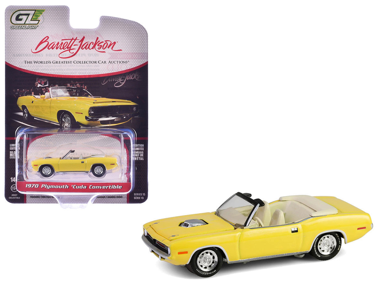 1970 Plymouth 'Cuda Convertible Yellow "Barrett-Jackson" Series 15 1/64 Diecast Model Car by Greenlight LuxuryLifeWay Online Store