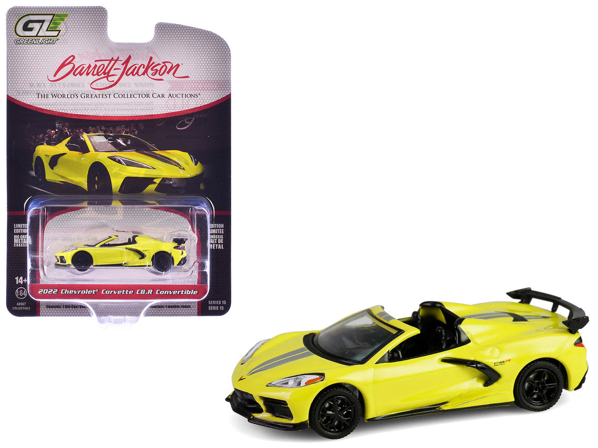 2022 Chevrolet Corvette C8.R Convertible Yellow with Silver Stripes "Barrett-Jackson" Series 15 1/64 Diecast Model Car by Greenlight LuxuryLifeWay Online Store