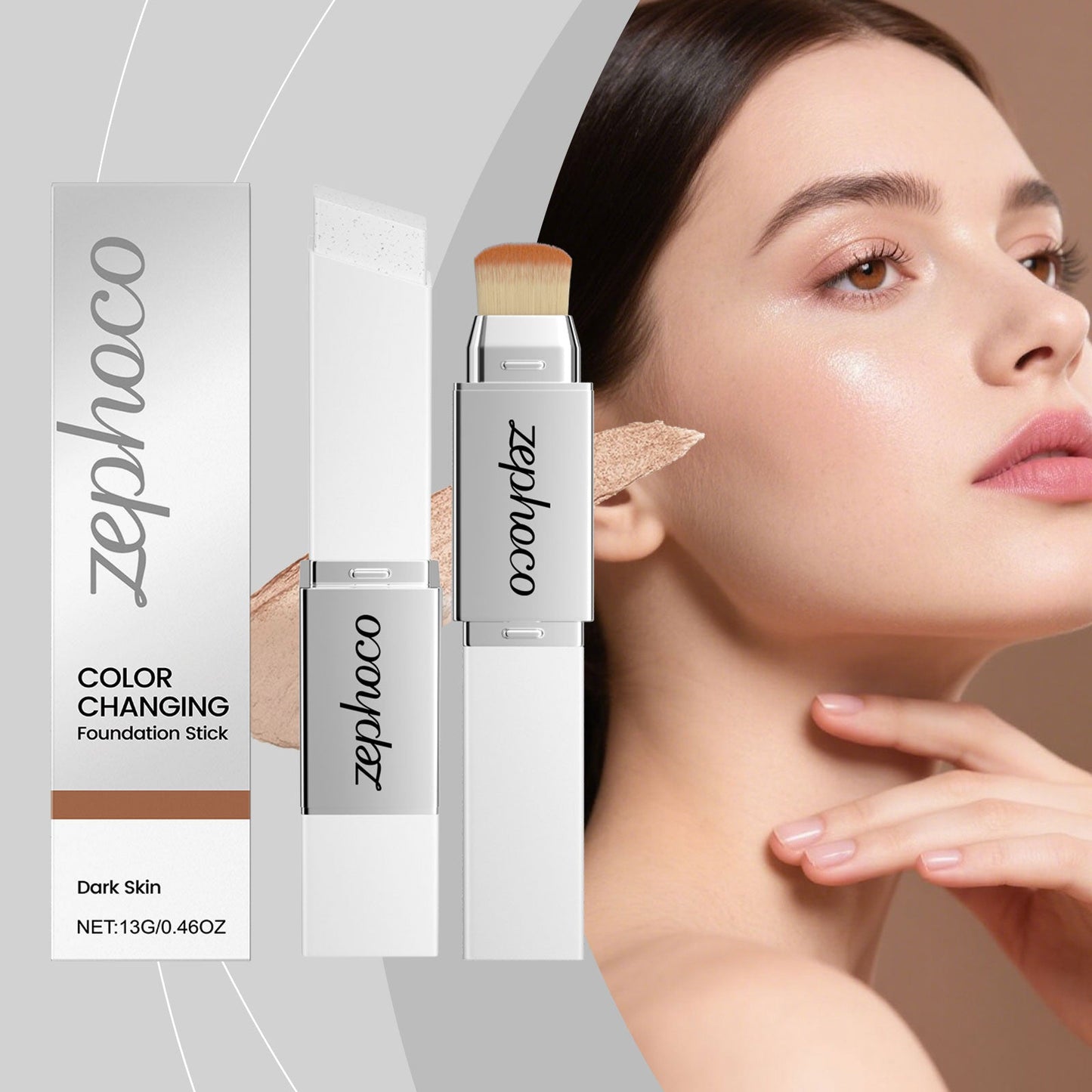 2-in-1 Color-Changing Foundation Stick Deep Skin Tone Tri Light Beauty