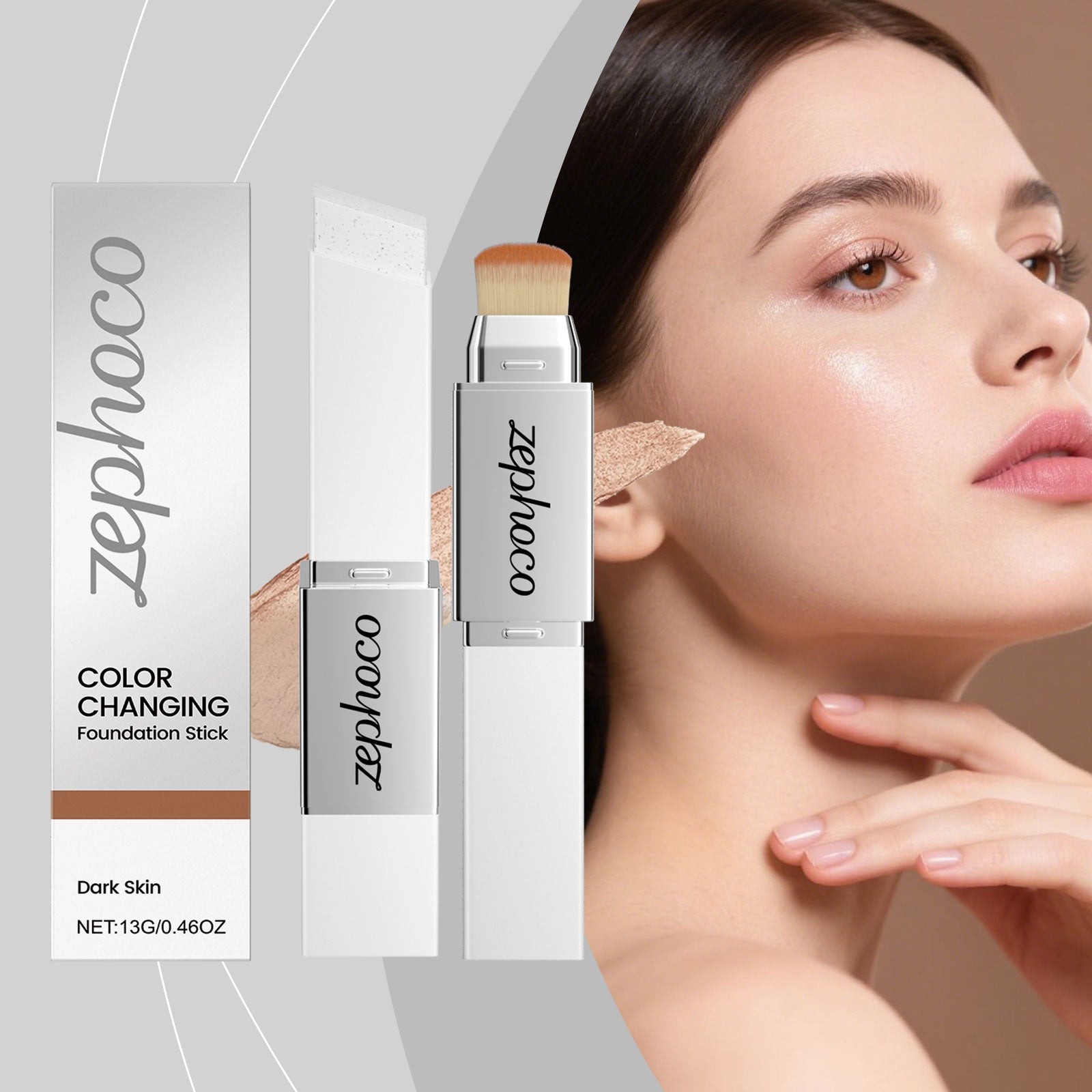 2-in-1 Color-Changing Foundation Stick Deep Skin Tone Tri Light Beauty