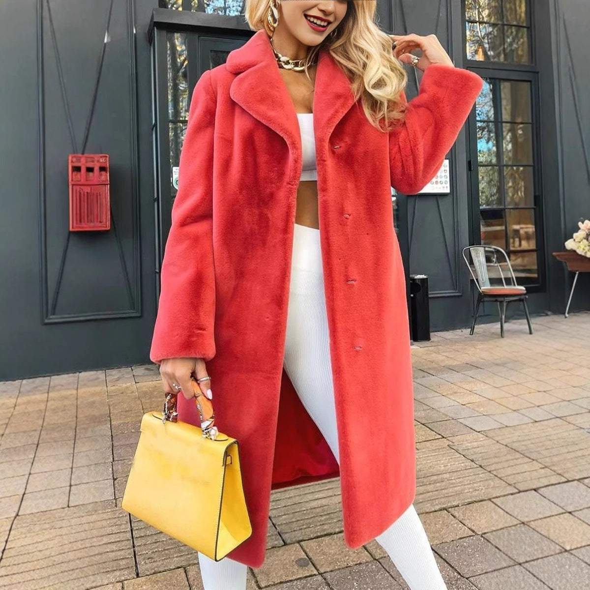 Women's Fashionable Elegant Lace-up Turn-down Collar Plush Long Coat LuxuryLifeWay Online Store
