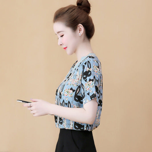 Sweet Chiffon Printed T-Shirt NorixaFashion.com