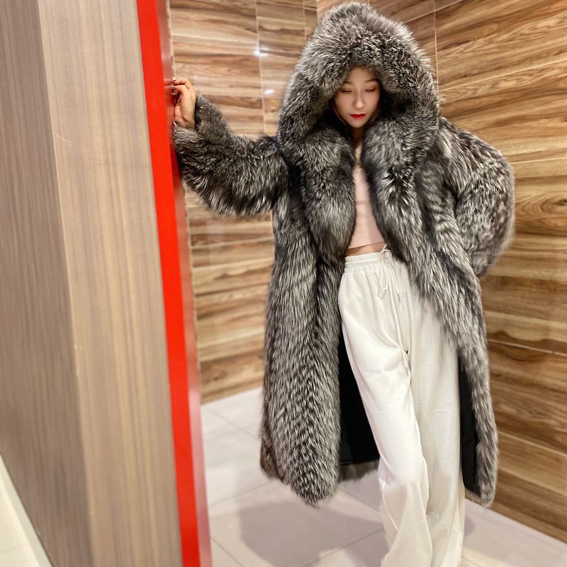 New Autumn And Winter Women's Fur Coat Imitation Fox Fur Long Coat Fashionable Net Celebrity Hooded Coat Winter Windbreaker NorixaFashion.com