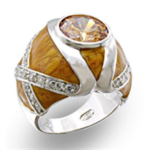 37414 - High-Polished 925 Sterling Silver Ring with AAA Grade CZ  in Champagne LuxuryLifeWay Online Store