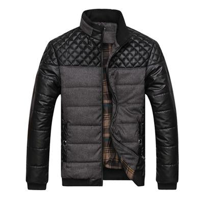Winter Fashion Men's Jackets and Coats Outerwear 4XL PU Patchwork Stitching Self-cultivation Collar CJD