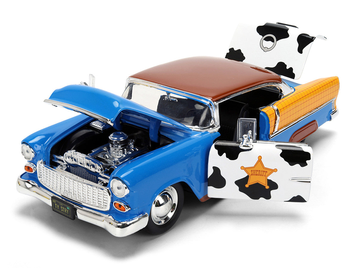 1955 Chevrolet Bel Air Blue with Graphics and Woody Diecast Figure "Toy Story" Franchise "Hollywood Rides" Series 1/24 Diecast Model Car by Jada LuxuryLifeWay Online Store