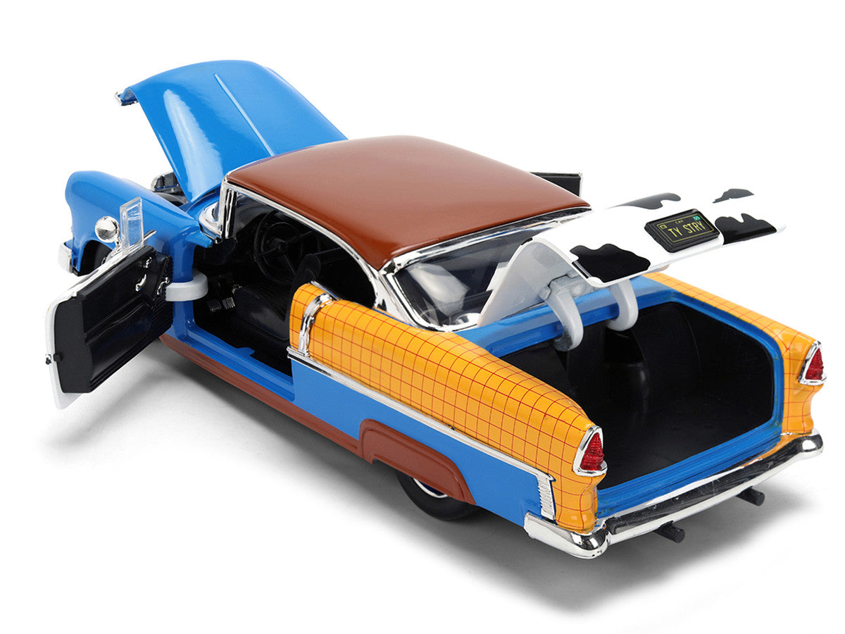 1955 Chevrolet Bel Air Blue with Graphics and Woody Diecast Figure "Toy Story" Franchise "Hollywood Rides" Series 1/24 Diecast Model Car by Jada LuxuryLifeWay Online Store